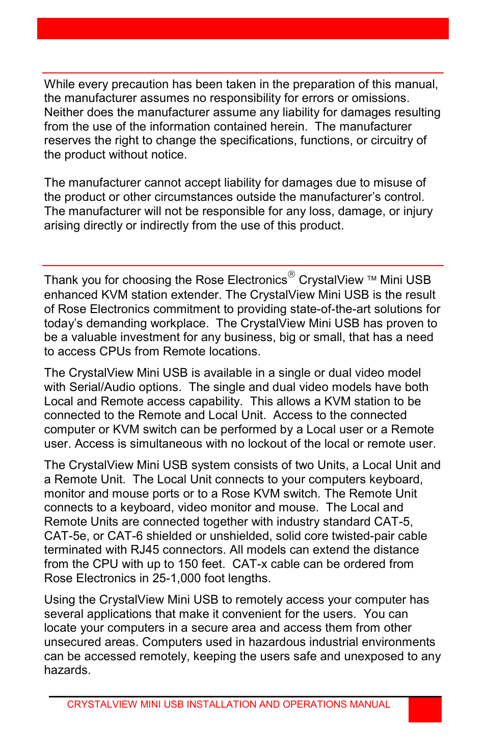 Disclaimer, System introduction | Rose Electronics CrystalView Mini USB User Manual | Page 7 / 24