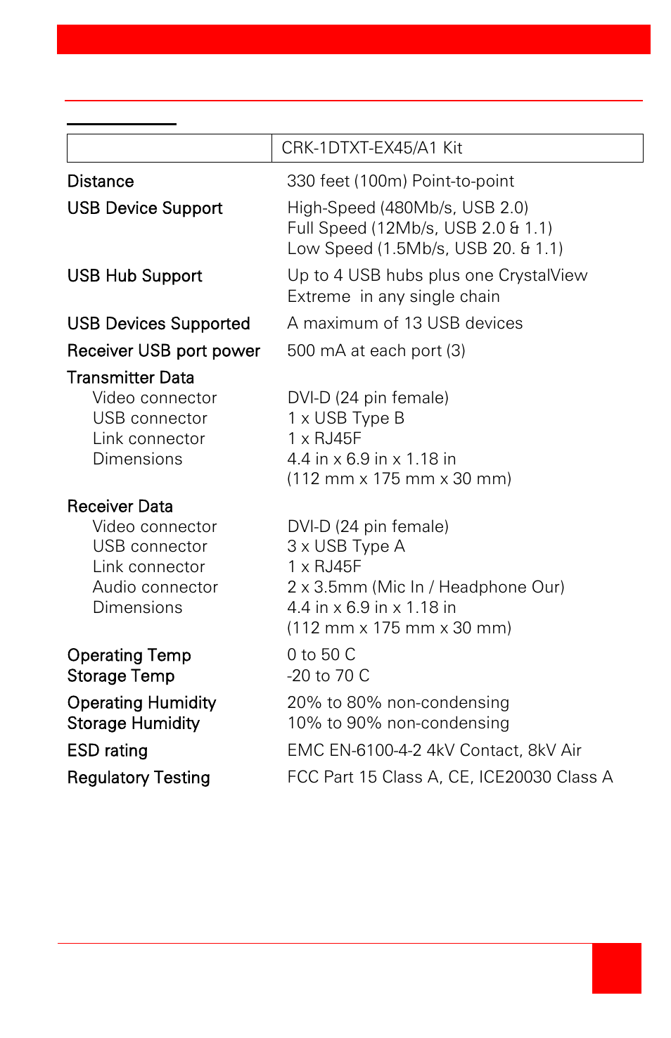 Appendix a – general specifications | Rose Electronics CrystalView Extreme User Manual | Page 19 / 24