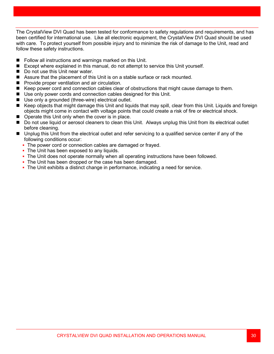 Safety | Rose Electronics CrystalView DVI Quad User Manual | Page 34 / 42