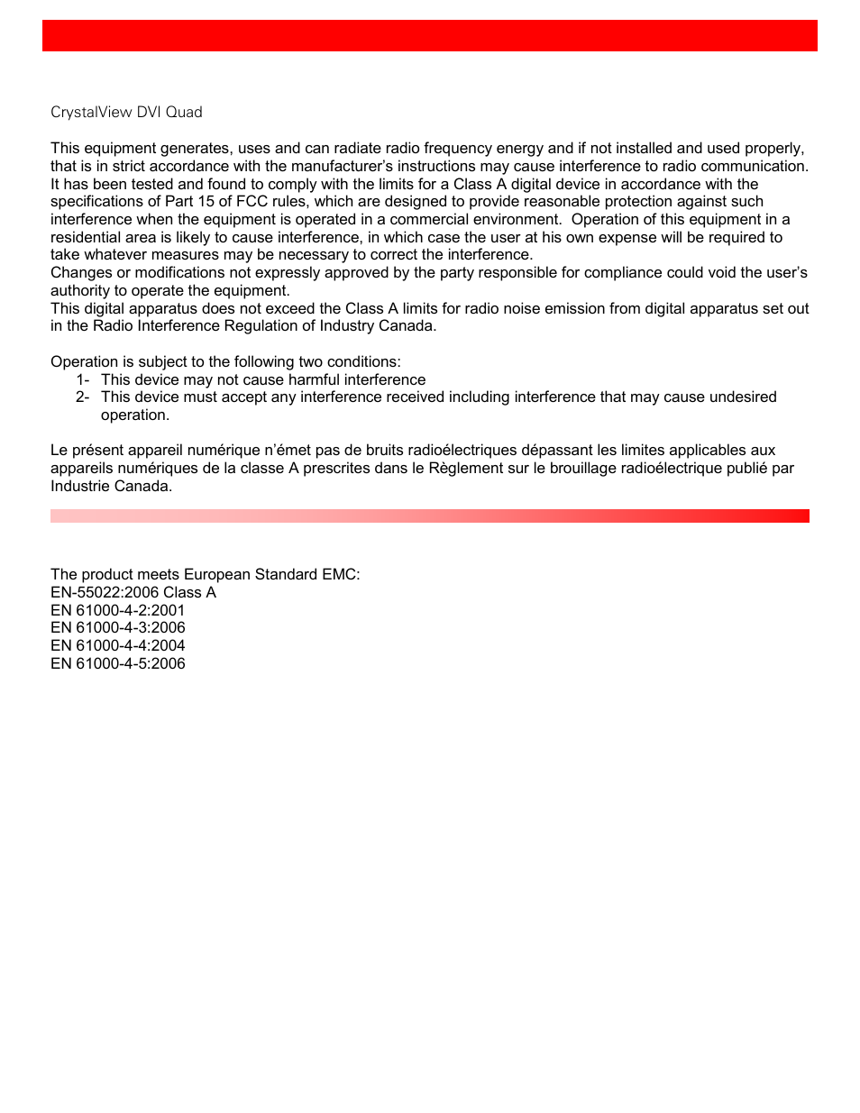 Fcc/ic statements, eu declaration of conformity | Rose Electronics CrystalView DVI Quad User Manual | Page 4 / 42