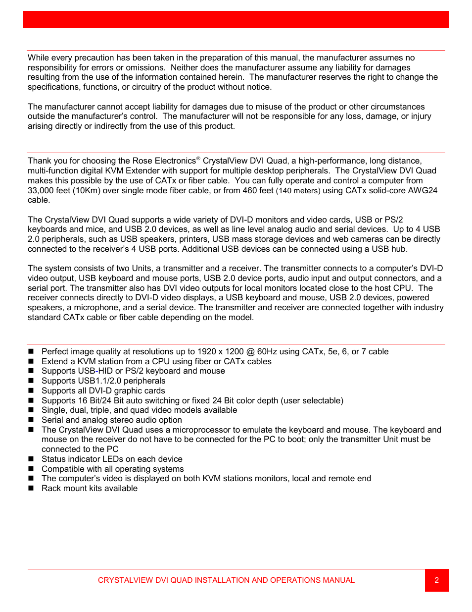 Introduction | Rose Electronics CrystalView DVI Quad User Manual | Page 6 / 42