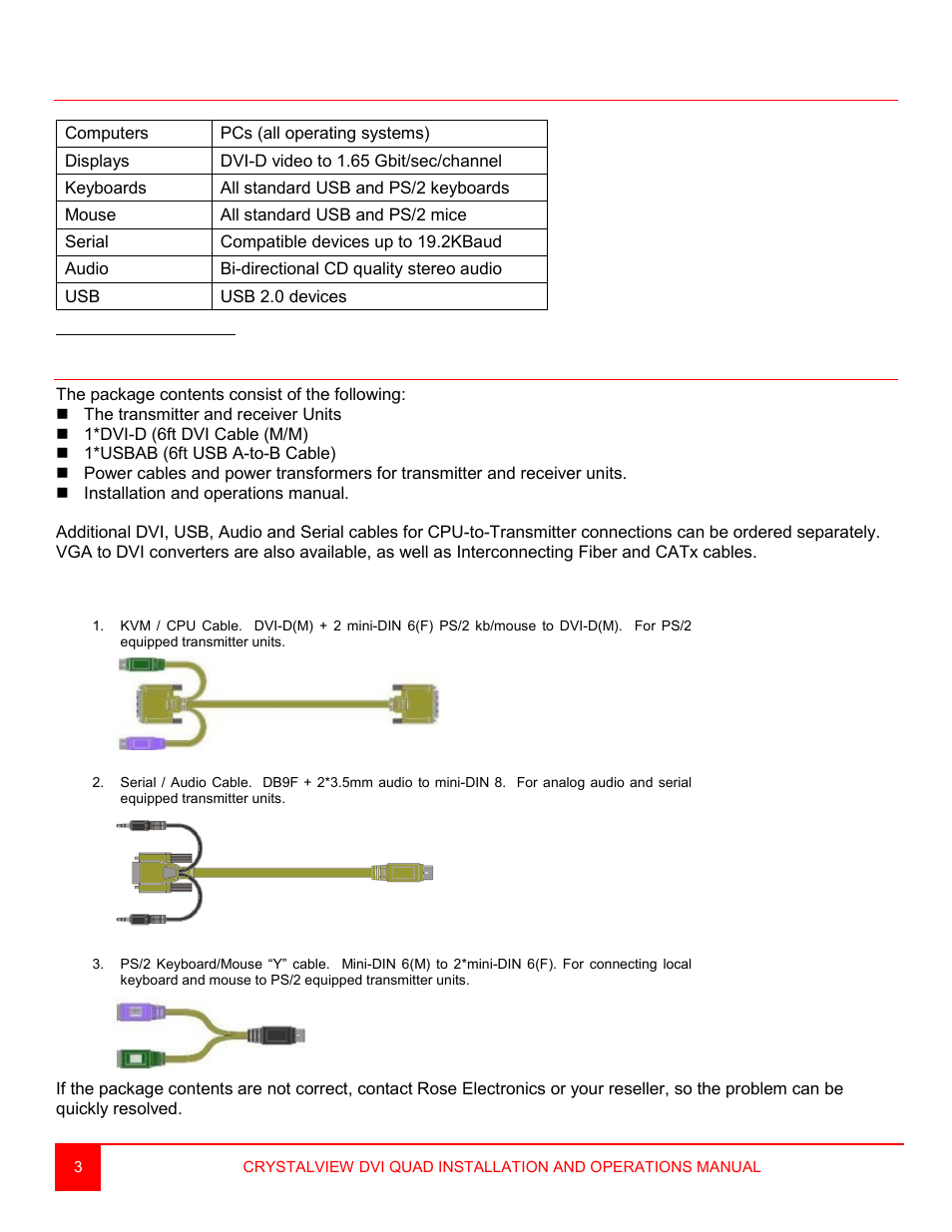 Compatibility, Package contents | Rose Electronics CrystalView DVI Quad User Manual | Page 7 / 42