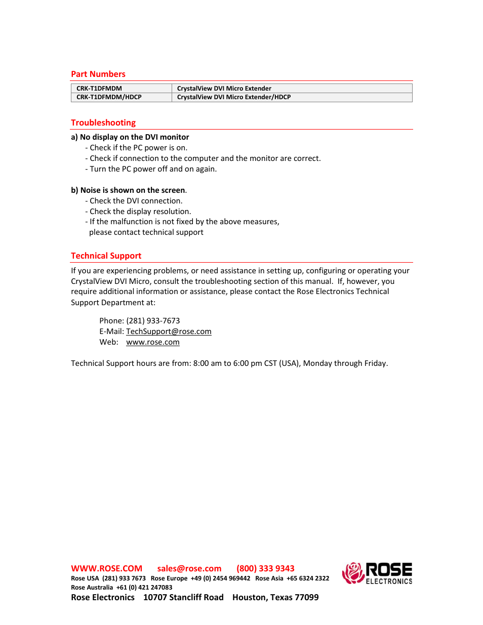 Rose Electronics CrystalView DVI Micro User Manual | Page 6 / 6