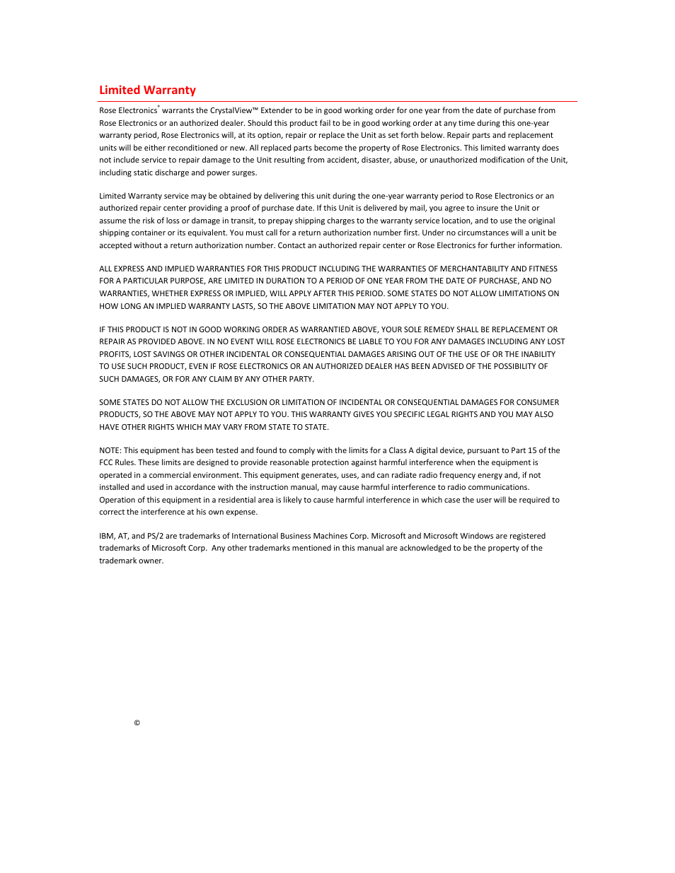Limited warranty | Rose Electronics CrystalView DVI Micro DL User Manual | Page 2 / 6
