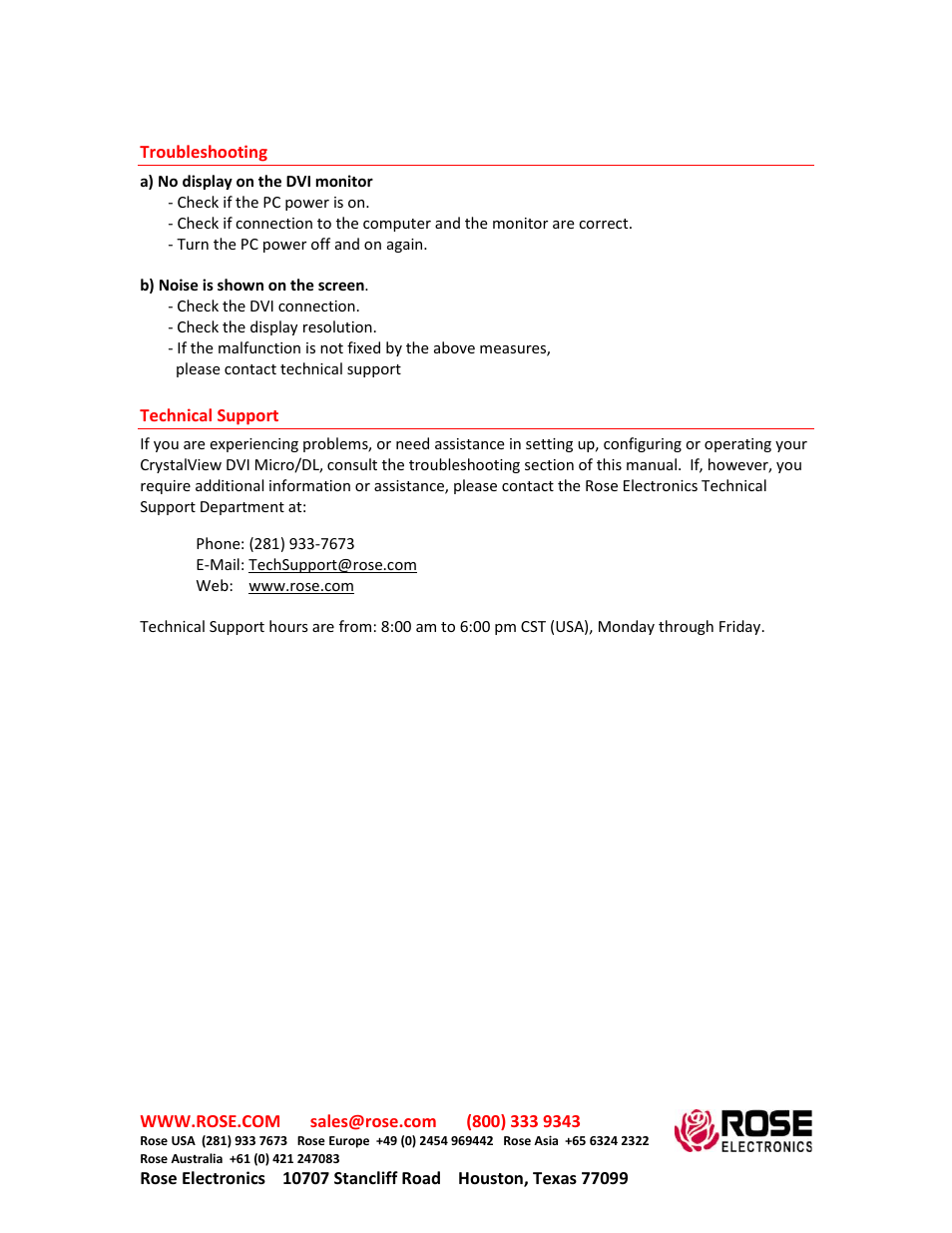 Rose Electronics CrystalView DVI Micro DL User Manual | Page 6 / 6