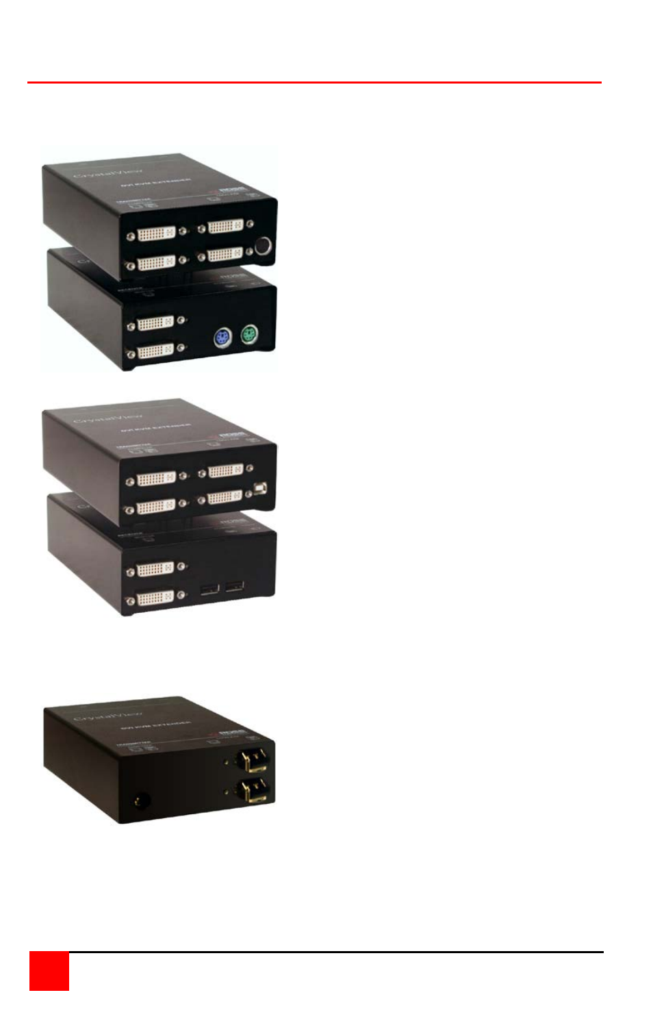 Models (dual video) | Rose Electronics CrystalView DVI Fiber User Manual | Page 10 / 28