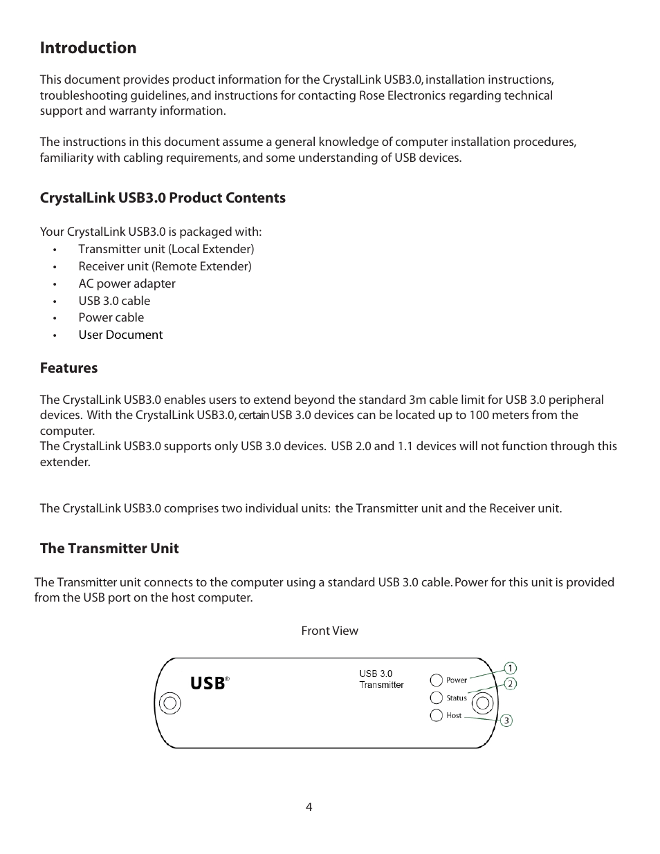 Introduction | Rose Electronics CrystalLink USB 3.0 User Manual | Page 4 / 20