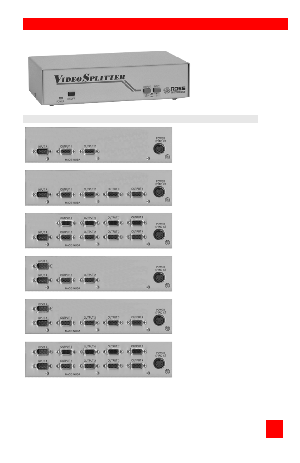 Models | Rose Electronics Video Splitter - VGA User Manual | Page 7 / 20