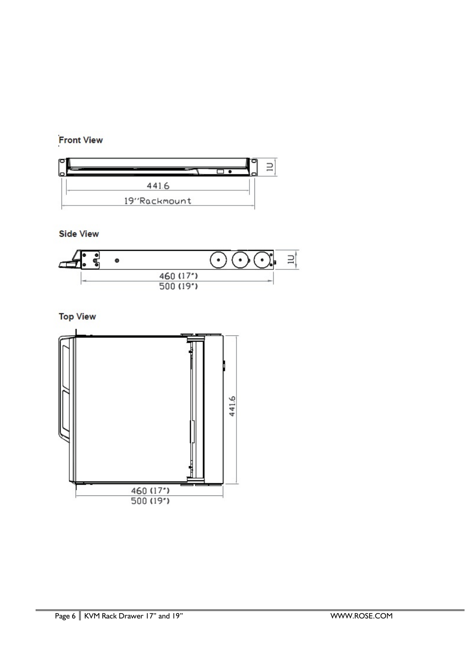 Rackview dimensions | Rose Electronics RackView User Manual | Page 8 / 14