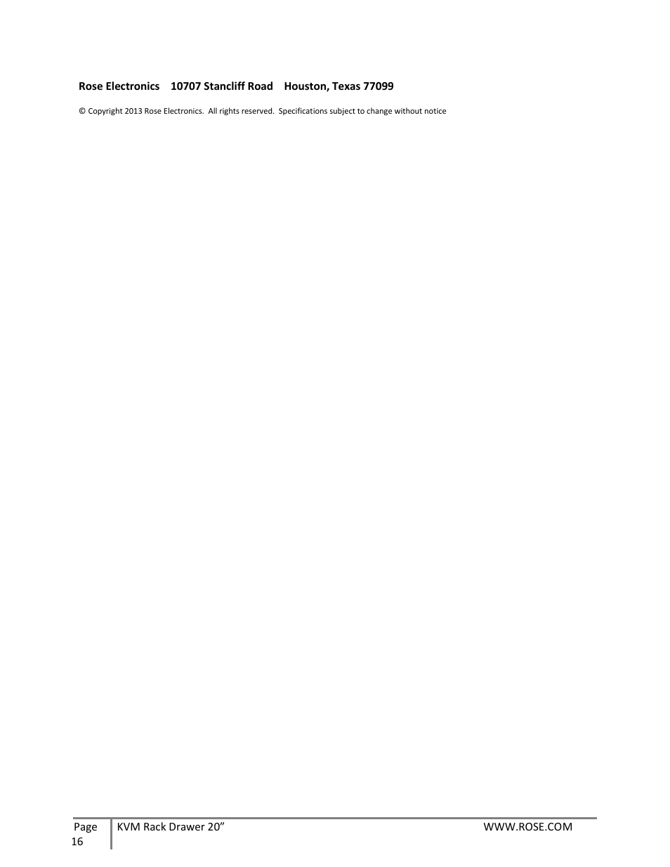 Rose Electronics RackView 20 User Manual | Page 16 / 16