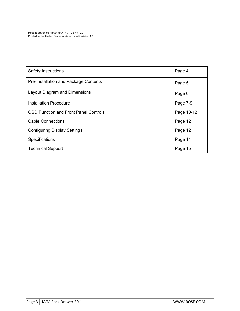 Rose Electronics RackView 20 User Manual | Page 3 / 16
