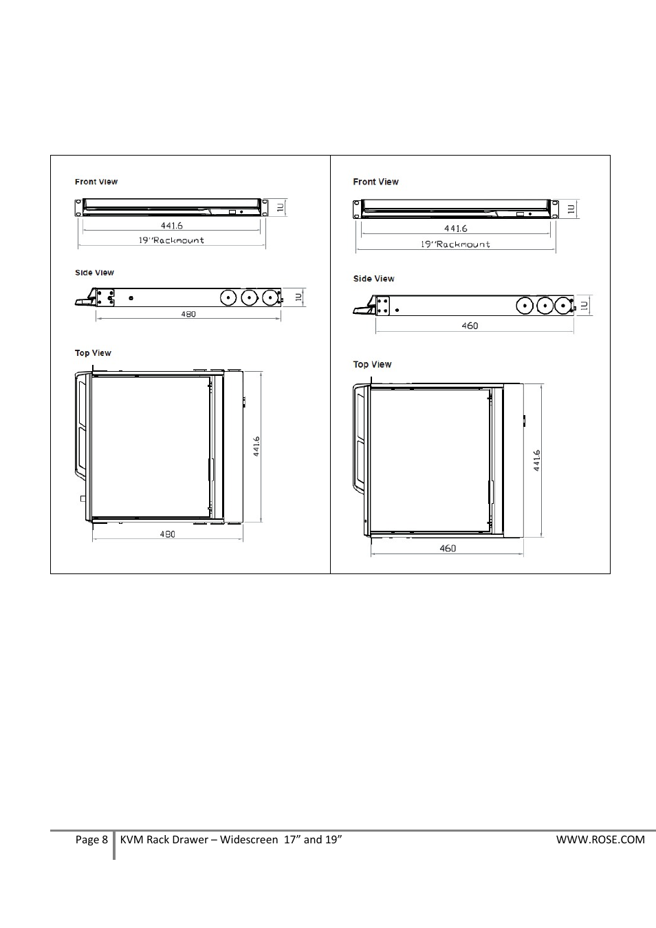 Rackview dimensions | Rose Electronics RackView Widescreen 19 User Manual | Page 8 / 18