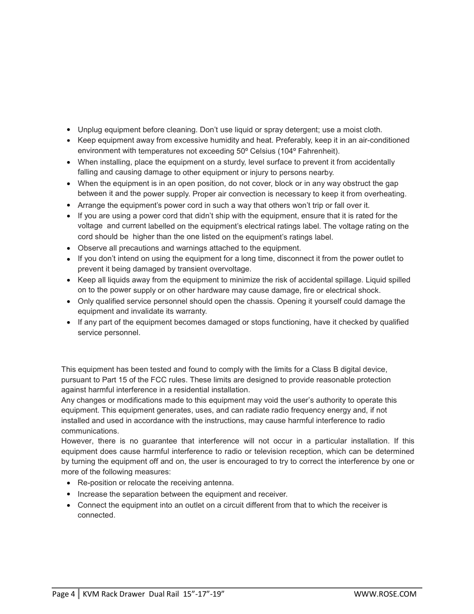 Safety instructions | Rose Electronics RackView Dual Rail User Manual | Page 4 / 16