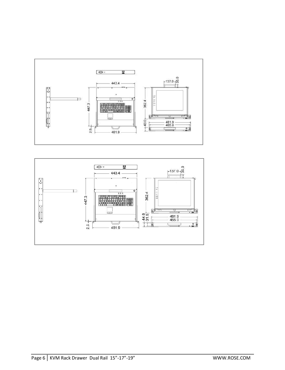 Rackview layout diagram & dimensions | Rose Electronics RackView Dual Rail User Manual | Page 6 / 16