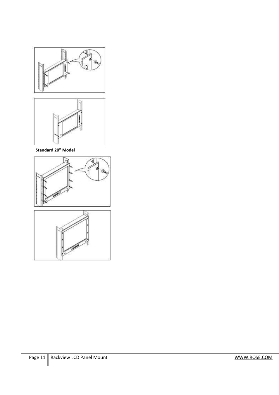 Installation of rackview lcd panel mount | Rose Electronics RackView Panel Mount User Manual | Page 11 / 20