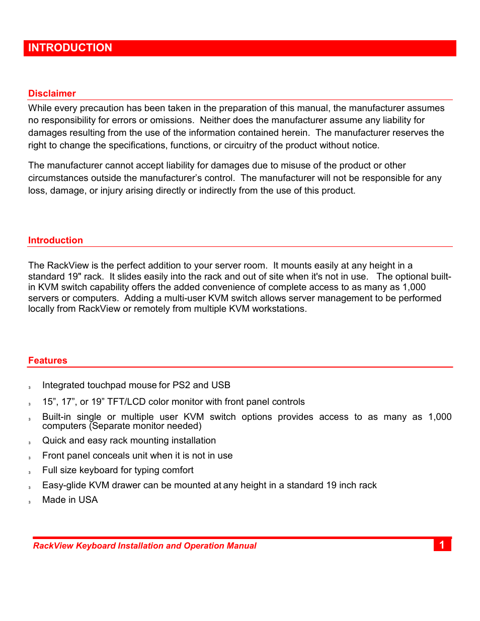 Introduction | Rose Electronics RackView Keyboard User Manual | Page 4 / 10