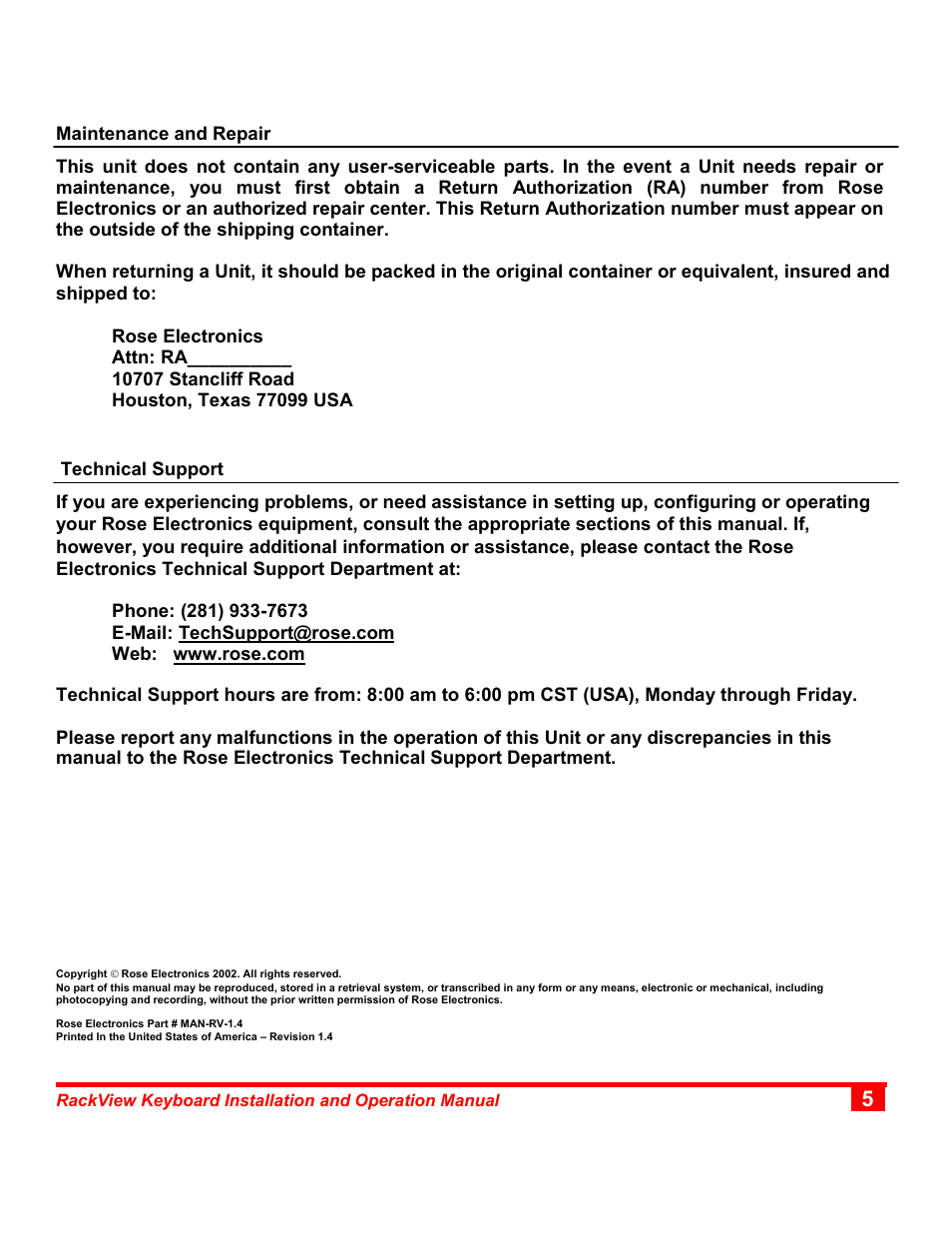 Rose Electronics RackView Keyboard User Manual | Page 8 / 10