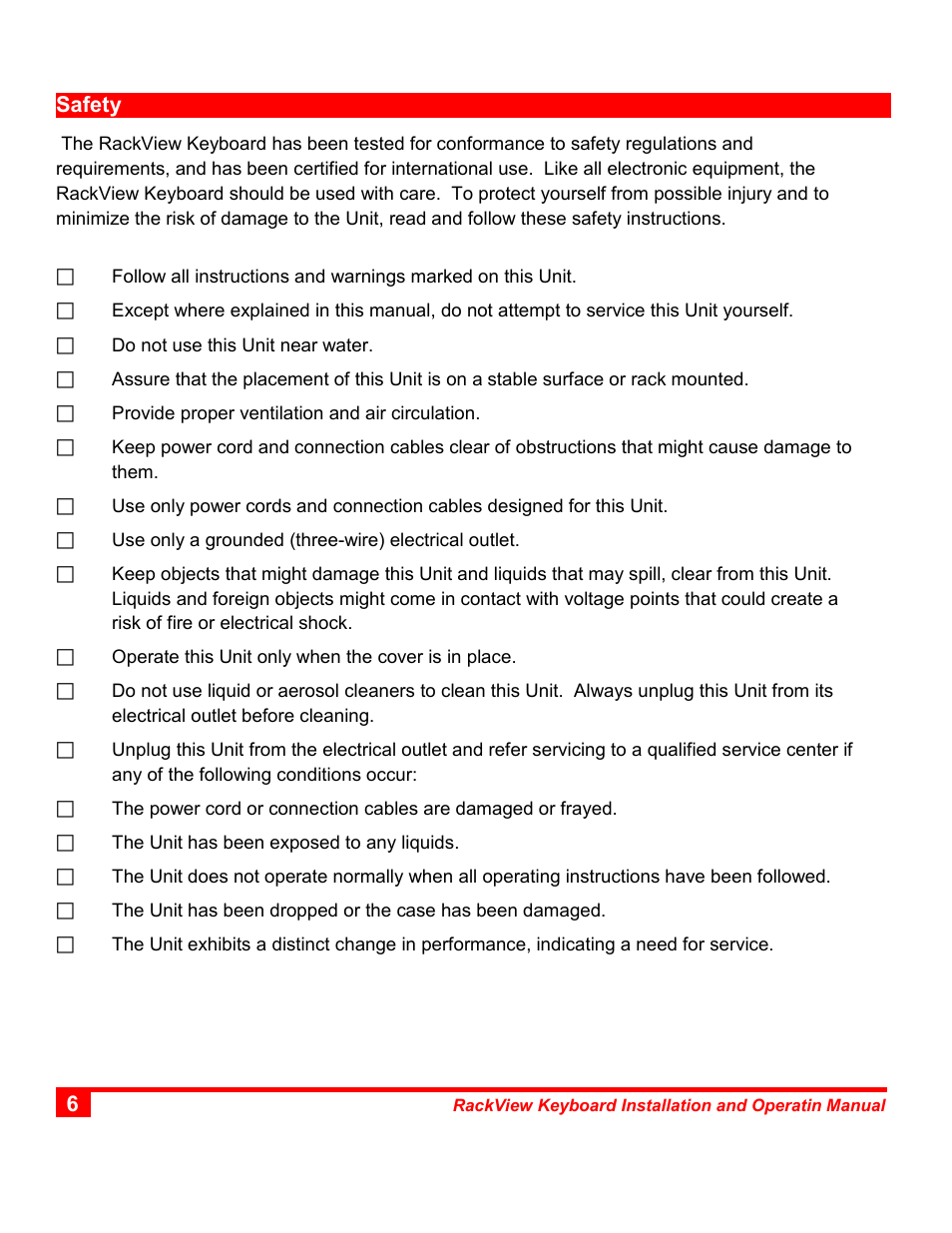 Rose Electronics RackView Keyboard User Manual | Page 9 / 10