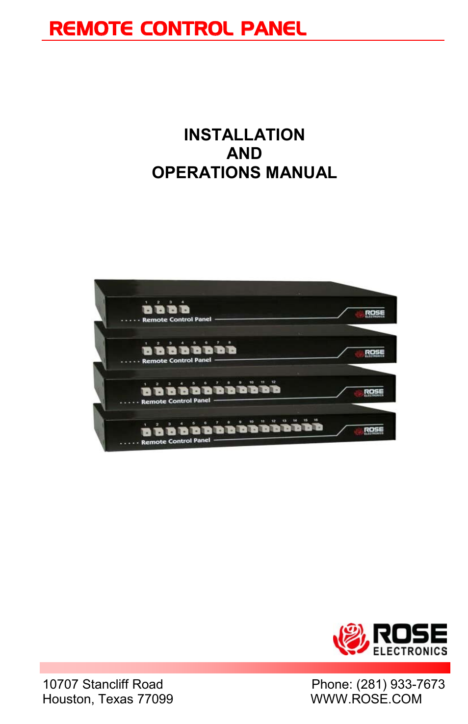 Rose Electronics Remote Control Panel User Manual | 8 pages