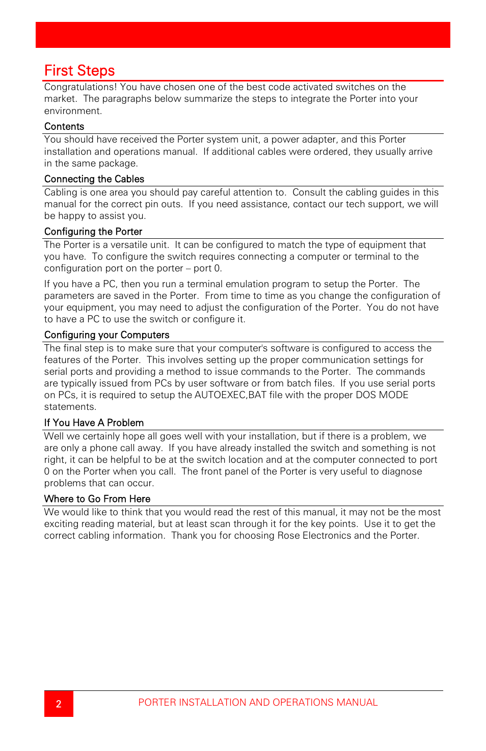 Getting started, First steps | Rose Electronics Porter User Manual | Page 6 / 40