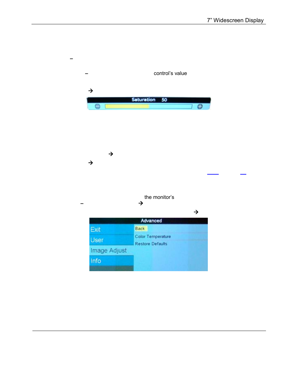 Picture-quality controls, Reset scheme, Image adjust advanced (submenu) | Rosen Aviation 7004 Series : 7 inch WideScreen User Manual | Page 18 / 31