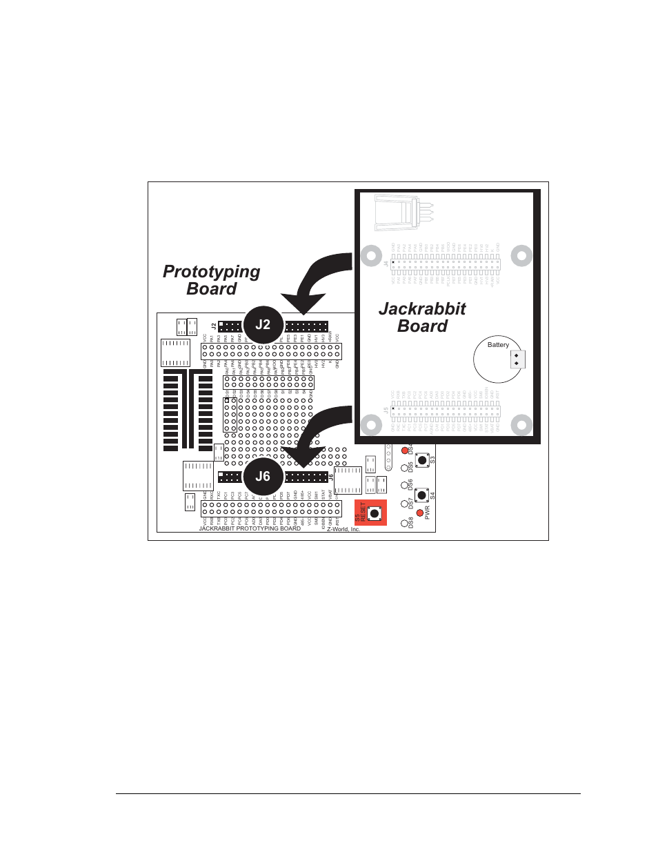 1 attach jackrabbit to prototypingboard, 1 attach jackrabbit to prototyping board, Prototyping board jackrabbit board | J2 j6, User’s manual 9, Buzzer | Digi JACKRABBIT BL1800 User Manual | Page 13 / 94