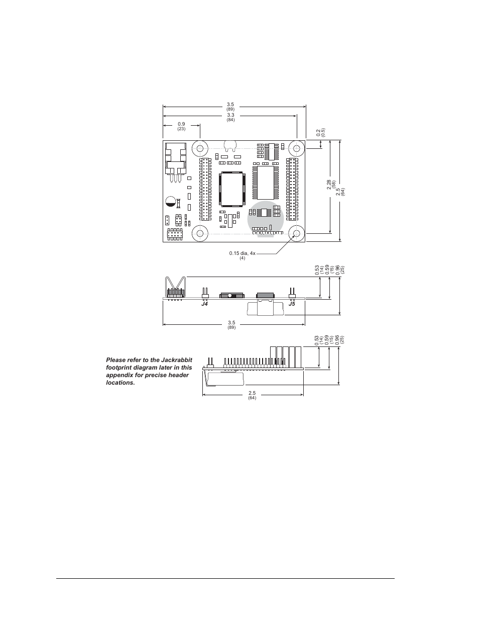 A.1 electrical and mechanical specifications, Figure a-1. jackrabbit dimensions | Digi JACKRABBIT BL1800 User Manual | Page 62 / 94