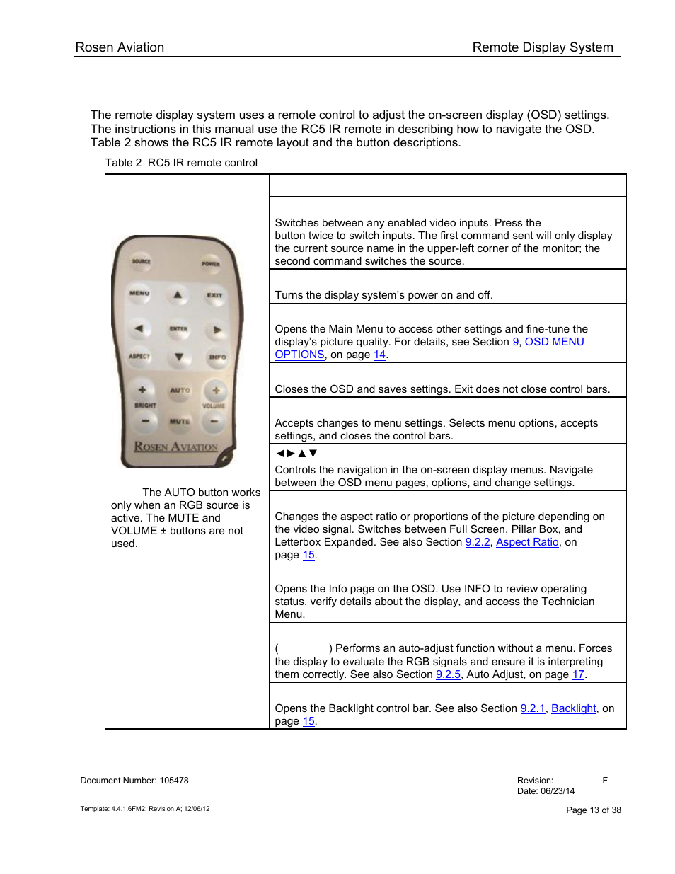 Ir remote control | Rosen Aviation 19-55  : Remote electronics User Manual | Page 13 / 38
