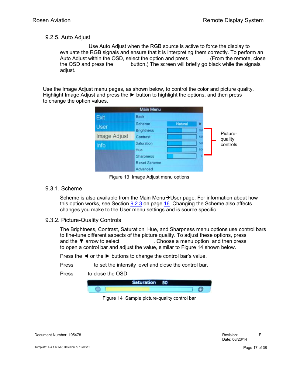 Auto adjust, Image adjust, Scheme | Picture-quality controls | Rosen Aviation 19-55  : Remote electronics User Manual | Page 17 / 38