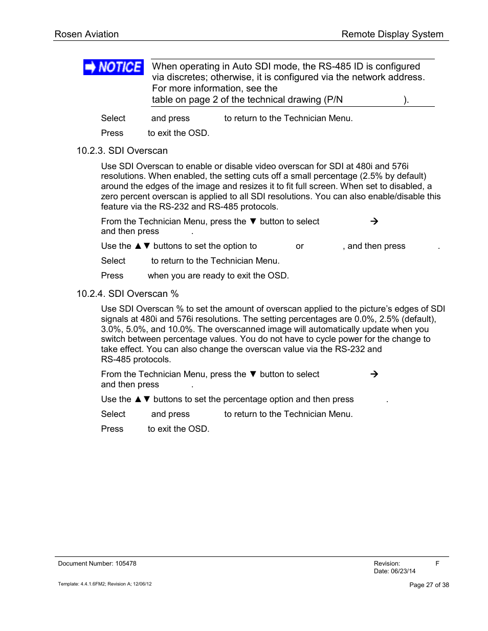 Sdi overscan | Rosen Aviation 19-55  : Remote electronics User Manual | Page 27 / 38