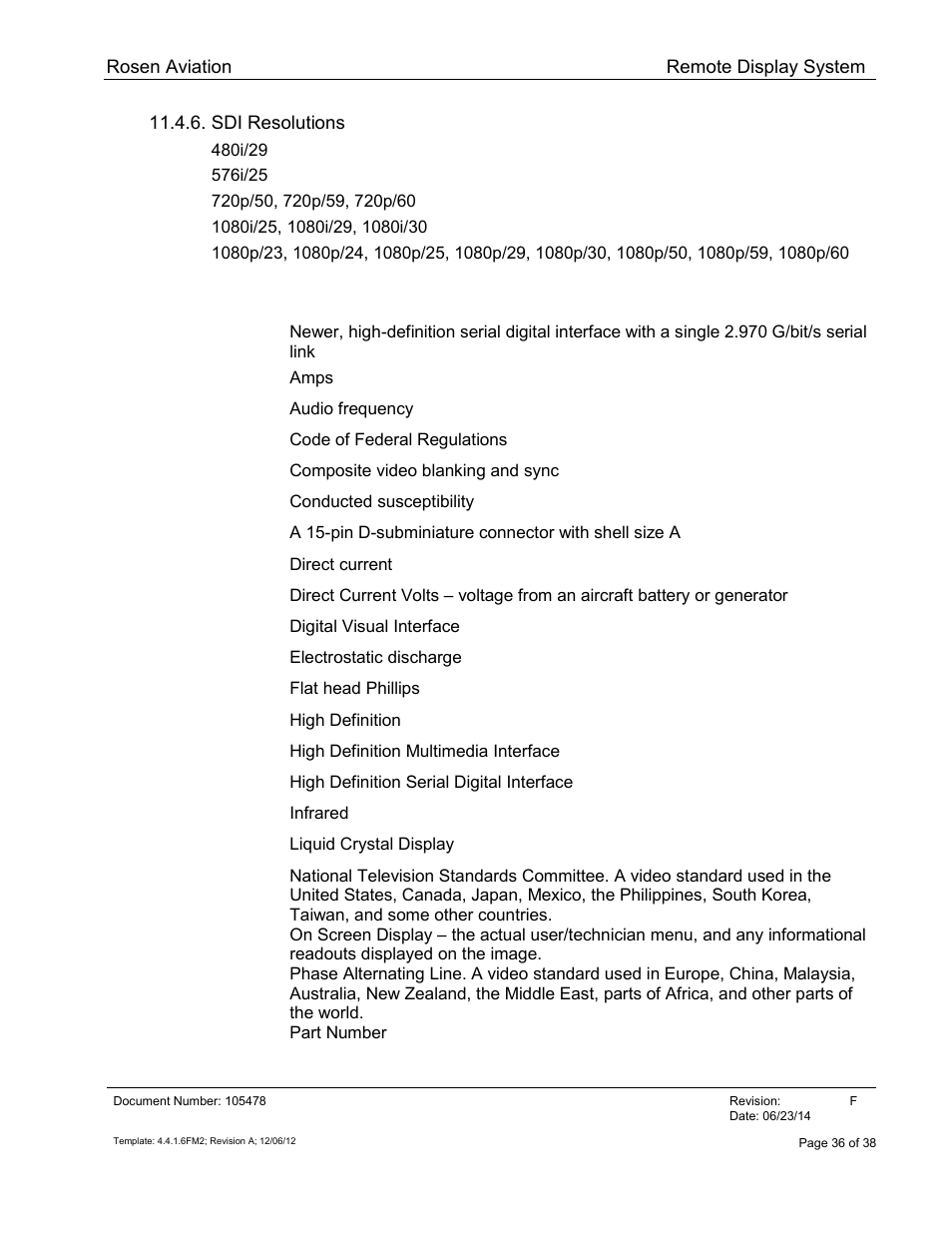 Sdi resolutions, Definitions | Rosen Aviation 19-55  : Remote electronics User Manual | Page 36 / 38