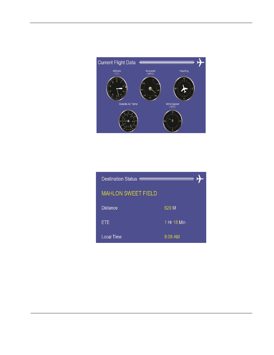 Current flight data, Destination status | Rosen Aviation 0603 Series : Rosenview MX User Manual | Page 12 / 20