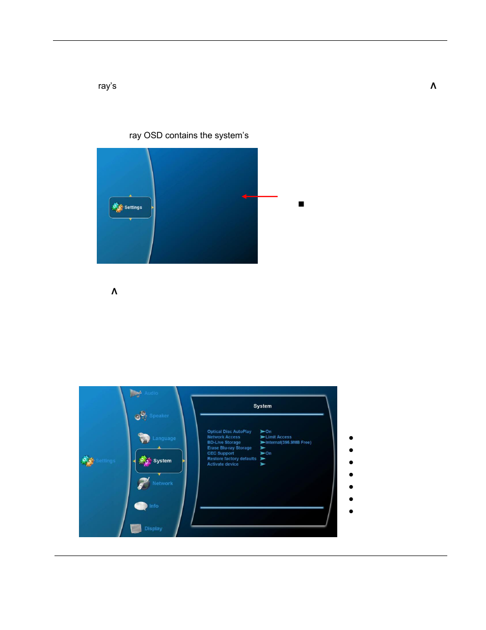 Osd main menu, Settings menu | Rosen Aviation 0602 Series : Single-Disc Blu-ray Player with SDI User Manual | Page 17 / 33