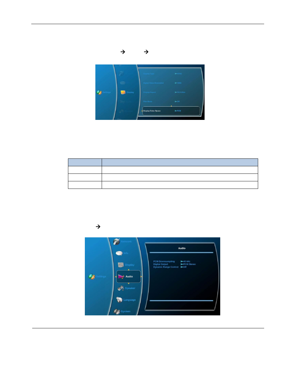 Display color space, Audio | Rosen Aviation 0602 Series : Single-Disc Blu-ray Player with SDI User Manual | Page 24 / 33