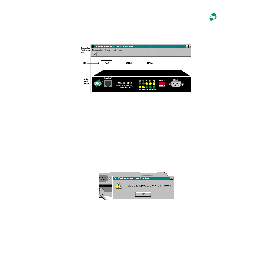 Heading - 10.2 overview of managing fastport, Heading - 10.3 fastport application, Heading2 - 10.3.1 traps | Figure - figure 10-3. traps hot spot, Traps -2 | Digi MIL-3000FTX User Manual | Page 101 / 163