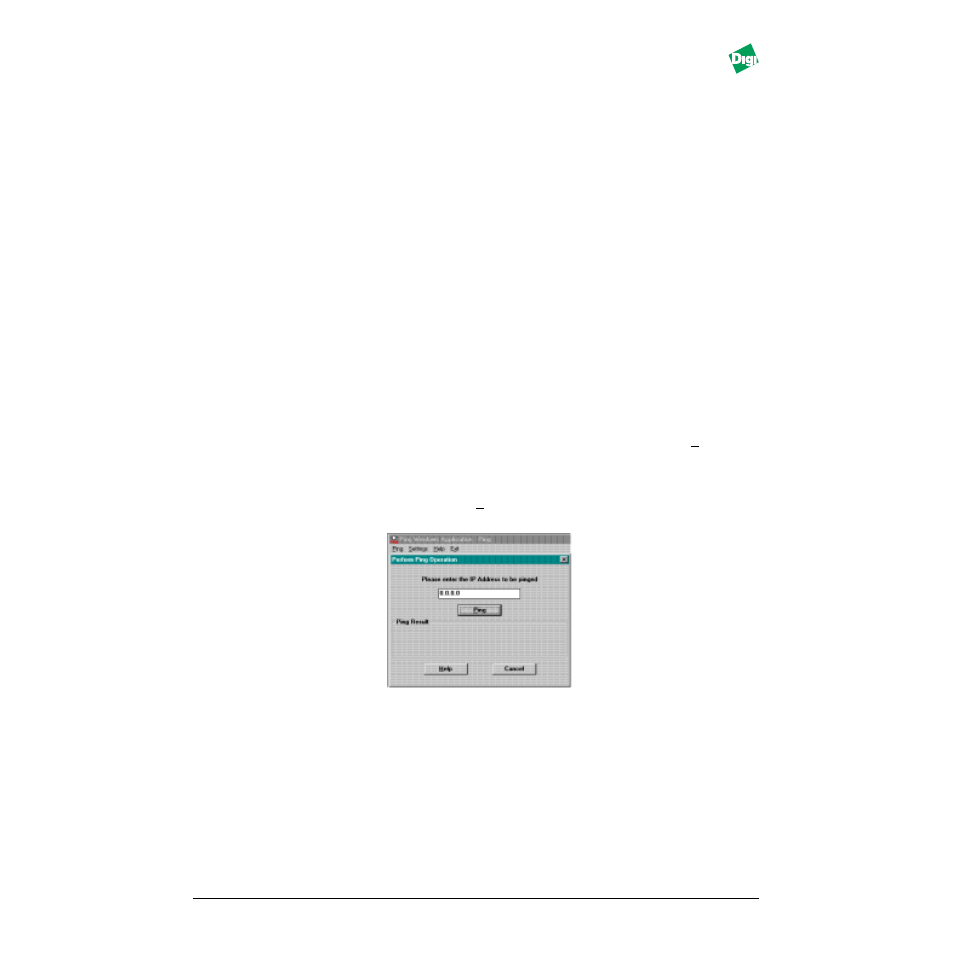 Chapter - chapter 11, Heading - 11.1 launching the ping application, Figure - figure 11-3. ping operation window | Heading2 - 11.1.1 updating the ping settings, Ping and bootp server”: click here, Chapter 11:ping and bootp server, Launching the ping application -1, Updating the ping settings -1, Ping and bootp server | Digi MIL-3000FTX User Manual | Page 109 / 163
