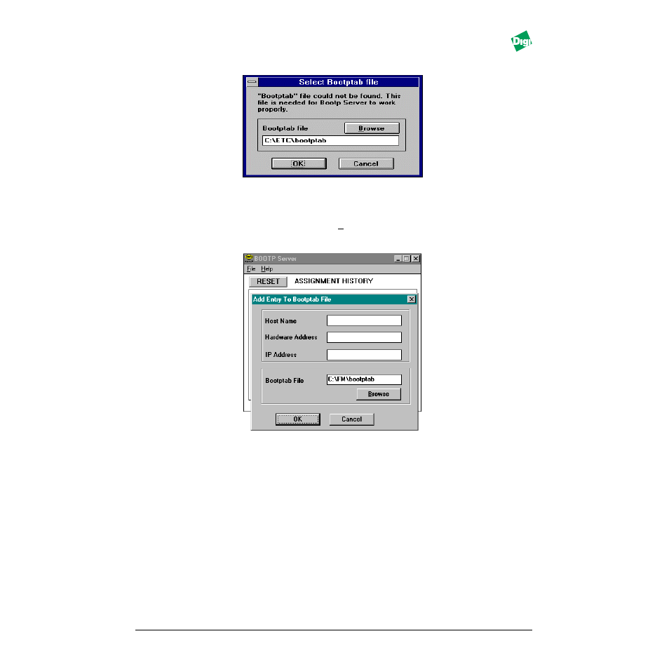 Figure - figure 11-5. select bootptab file, Figure - figure 11-6. add entry to bootptab file | Digi MIL-3000FTX User Manual | Page 111 / 163