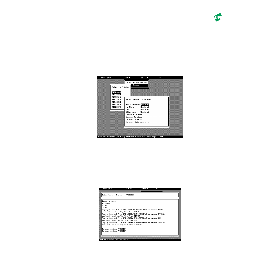 Applevel1 - c.3 status menu in act, Figure - figure c-2. print server status options, Applevel1 - c.4 monitor menu in act | Digi MIL-3000FTX User Manual | Page 123 / 163