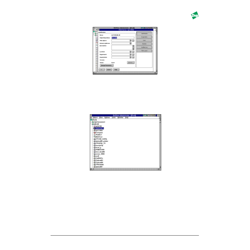 Figure - figure 4-9. print server, Figure - figure 4-10. context tree, Assigning a print queue to fastport -7 | Digi MIL-3000FTX User Manual | Page 44 / 163