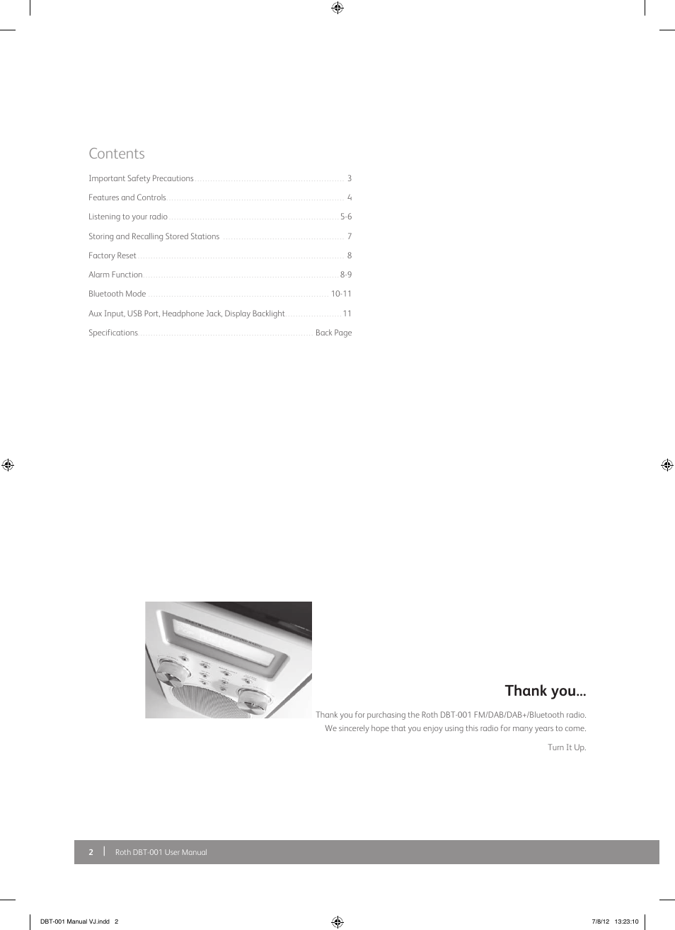 Roth AV DBT-001 : FM/DAB+ Radio with Bluetooth Receiver User Manual | Page 2 / 12