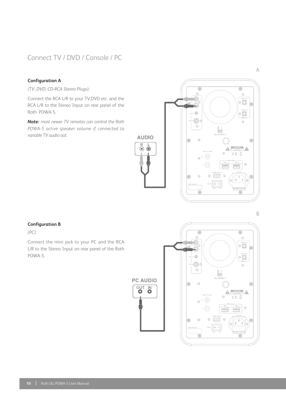 Connect tv / dvd / console / pc | Roth AV OLi POWA-5 Mk II : Multiple Connectivity Active Monitors User Manual | Page 10 / 12