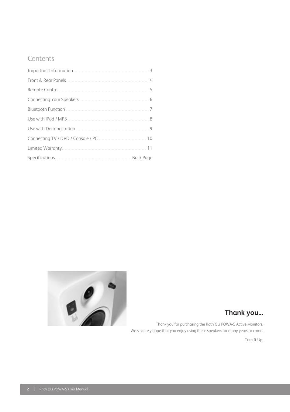 Roth AV OLi POWA-5 Mk II : Multiple Connectivity Active Monitors User Manual | Page 2 / 12