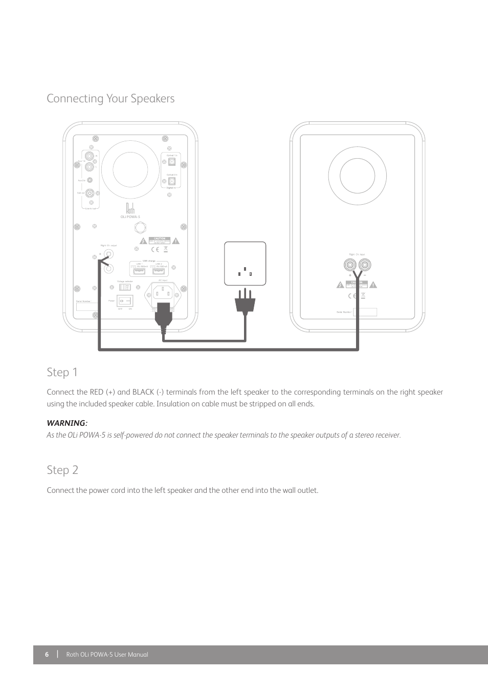 Connecting your speakers, Step 1, Step 2 | Roth AV OLi POWA-5 Mk II : Multiple Connectivity Active Monitors User Manual | Page 6 / 12