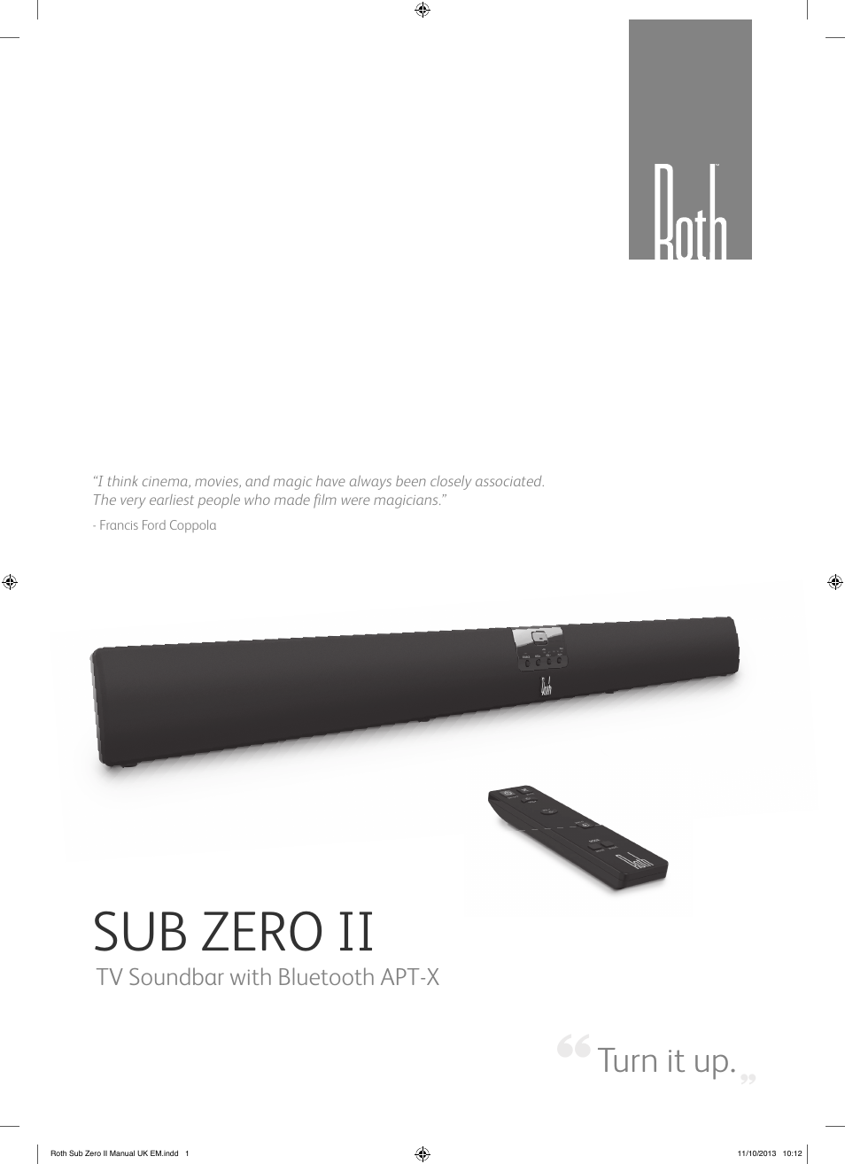 Roth AV Sub Zero II : TV Soundbar with Bluetooth APT-X User Manual | 16 pages
