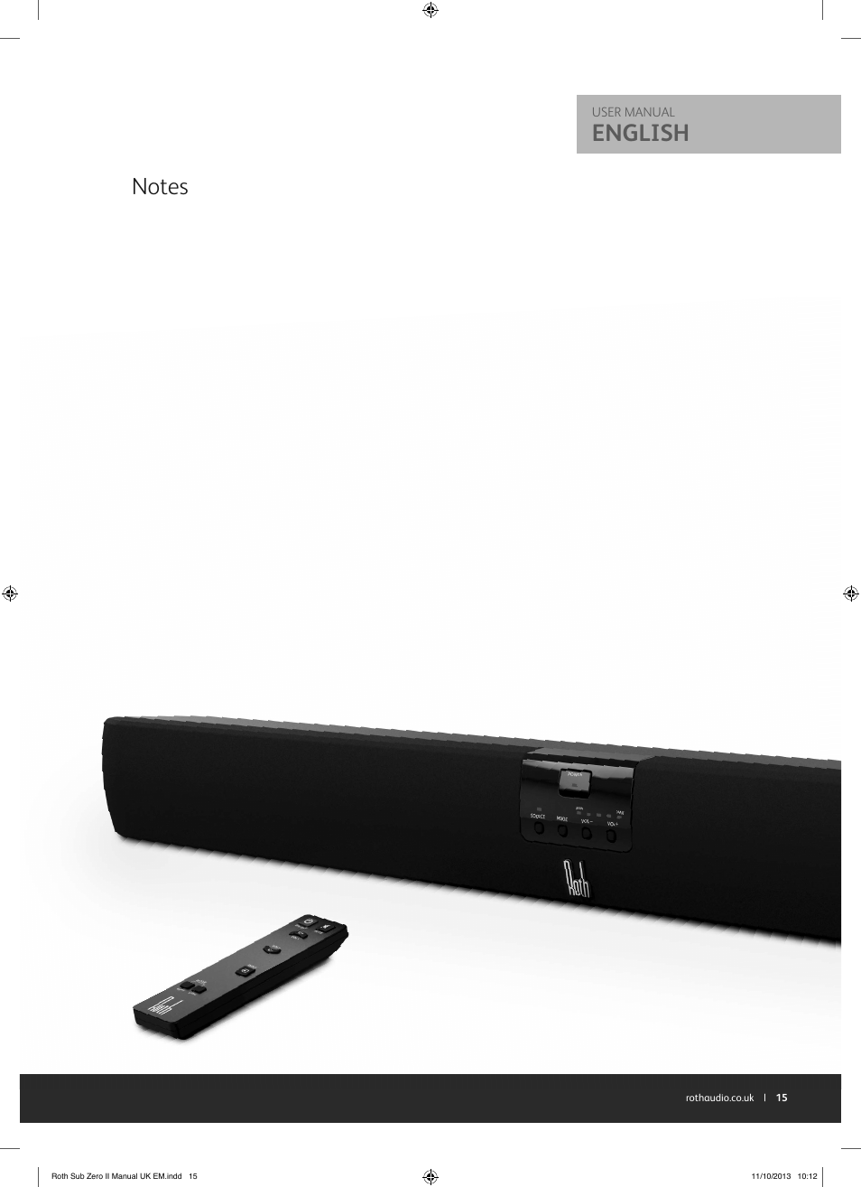 English | Roth AV Sub Zero II : TV Soundbar with Bluetooth APT-X User Manual | Page 15 / 16