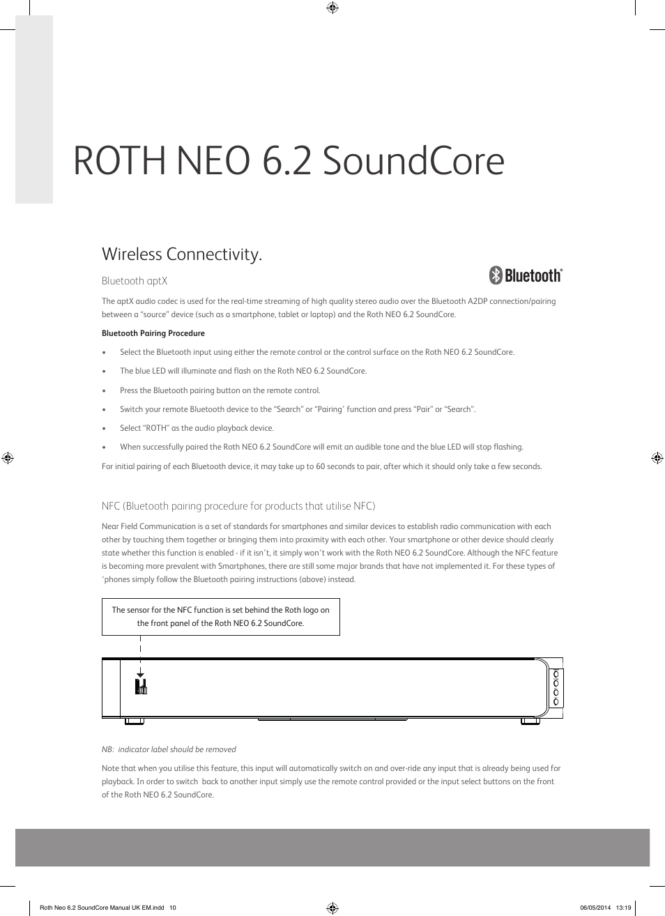 Roth neo 6.2 soundcore, Wireless connectivity | Roth AV NEO 6.2 SoundCore : High Performance TV Sound Base User Manual | Page 10 / 16