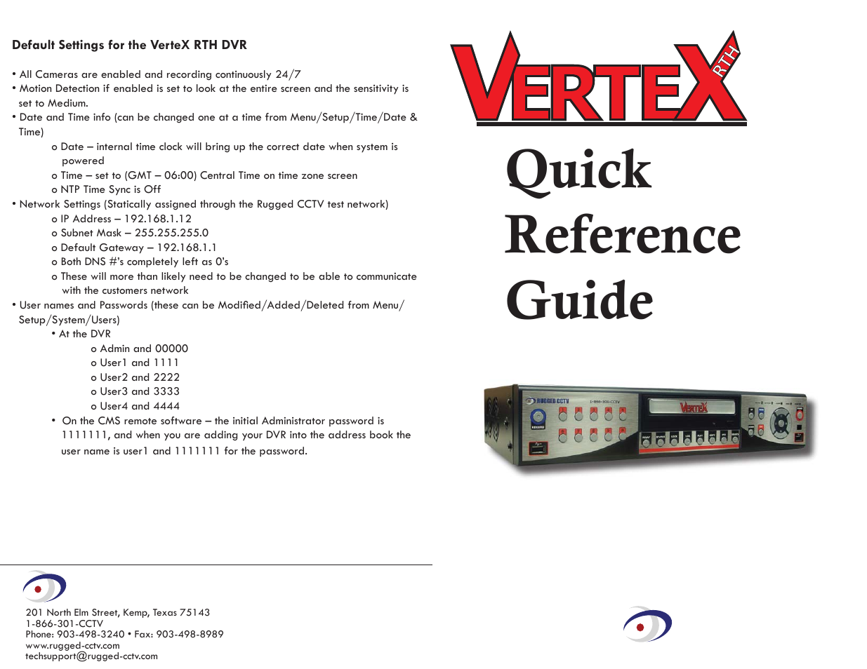 Rugged Cams Vertex & Vertex RTH User Manual | 2 pages