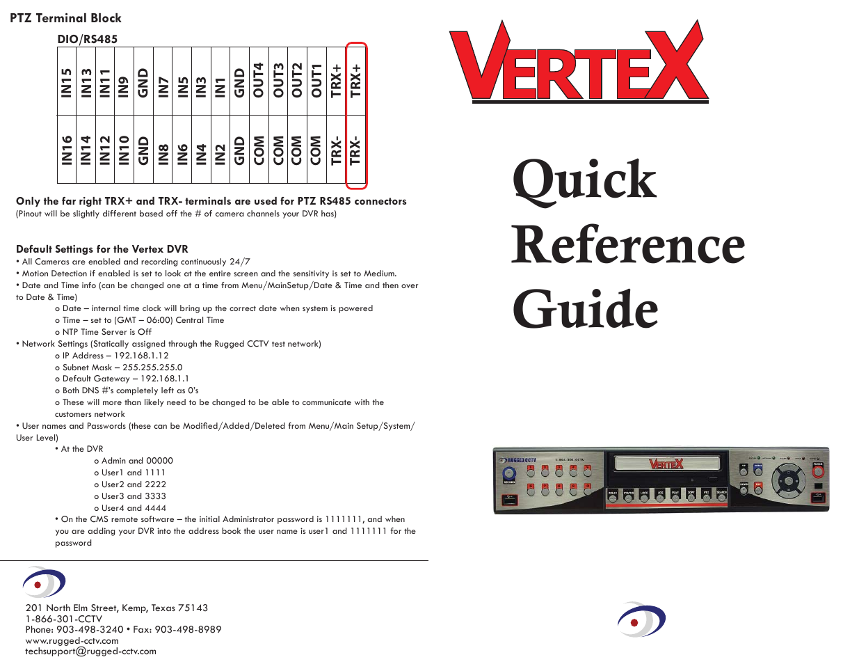 Rugged Cams Vertex & Vertex RTH User Manual | 2 pages