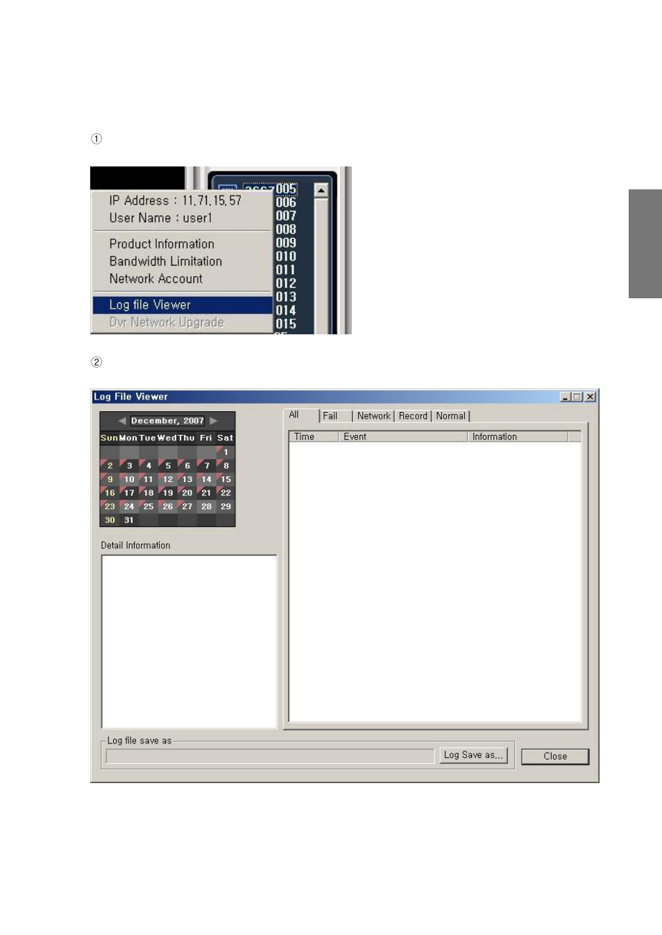 3) dvr log file viewer function | Rugged Cams CMS User Manual | Page 59 / 131