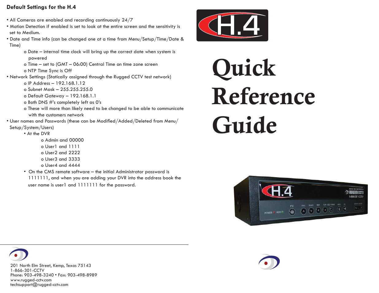 Rugged Cams H.4 User Manual | 2 pages